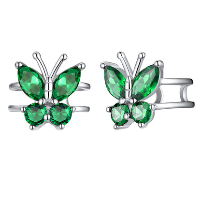 Sterling Silver Butterfly Birthstone Ear Cuff Earrings Non-piercing