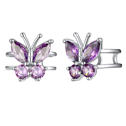 Sterling Silver Butterfly Birthstone Ear Cuff Earrings Non-piercing