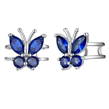 Boucles d'oreilles manchette d'oreille en argent sterling avec pierre de naissance papillon non perçantes