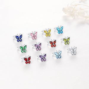 Sterling Silver Butterfly Birthstone Ear Cuff Earrings Non-piercing