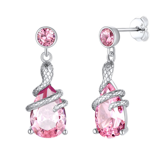 Sterling Silver Snake Wrap Birthstone Teardrop Dangle Earrings