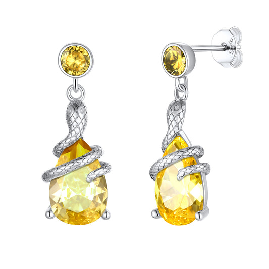 Sterling Silver Snake Wrap Birthstone Teardrop Dangle Earrings