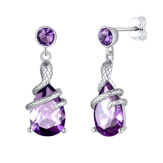 Sterling Silver Snake Wrap Birthstone Teardrop Dangle Earrings