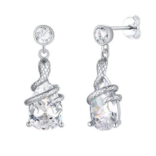 Sterling Silver Snake Wrap Birthstone Teardrop Dangle Earrings
