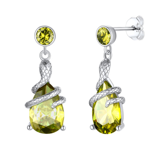 Sterling Silver Snake Wrap Birthstone Teardrop Dangle Earrings