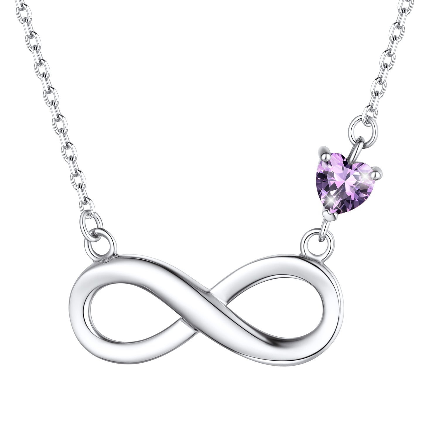 Sterling Silver Infinity Necklace With Heart Birthstone