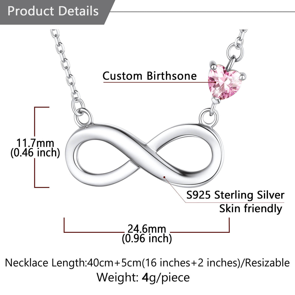 925 Sterling Silver Infinity Necklace Personalized Heart Birthstone BIRTHSTONES JEWELRY
