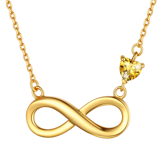 Sterling Silver Infinity Necklace With Heart Birthstone