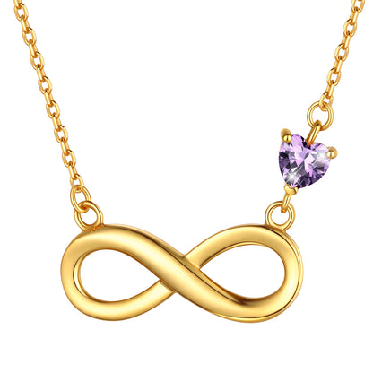 Sterling Silver Infinity Necklace With Heart Birthstone