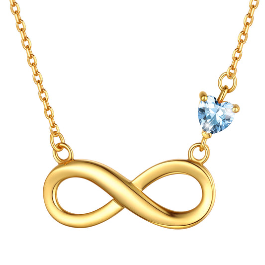 Collier infini en argent sterling avec pierre de naissance en forme de cœur