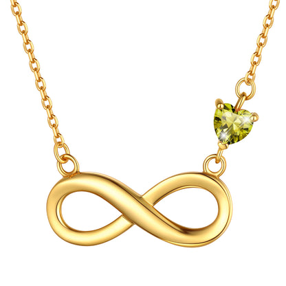 Sterling Silver Infinity Necklace With Heart Birthstone