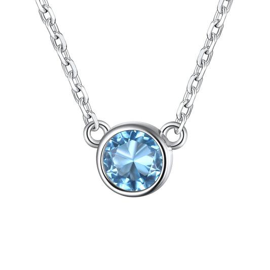 Sterling Silver Round December Birthstone Necklace For Women BIRTHSTONES JEWELRY