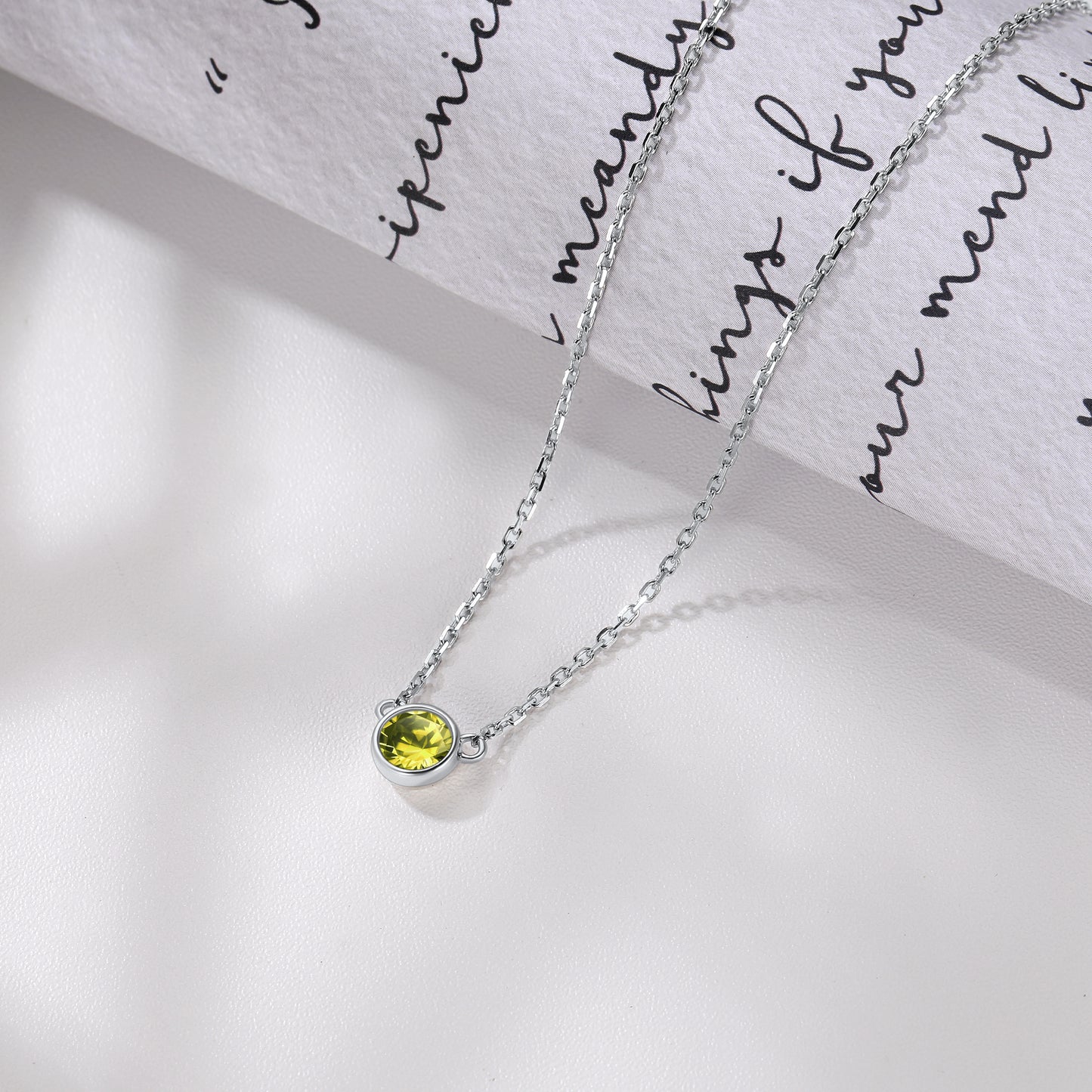 Dainty Sterling Silver Round Birthstone Necklace For Women