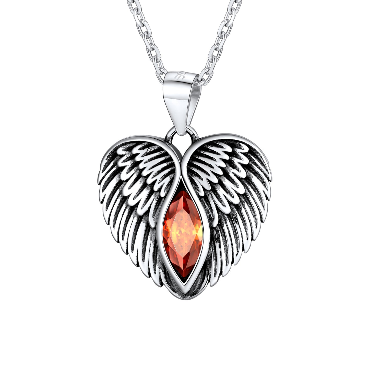 Collier coeur aile d'ange gardien en argent sterling avec pierre de naissance