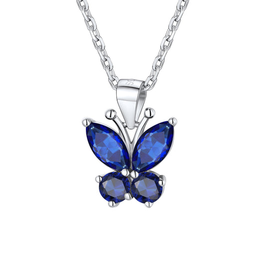 Sterling Silver Butterfly Birthstone Necklace For Women