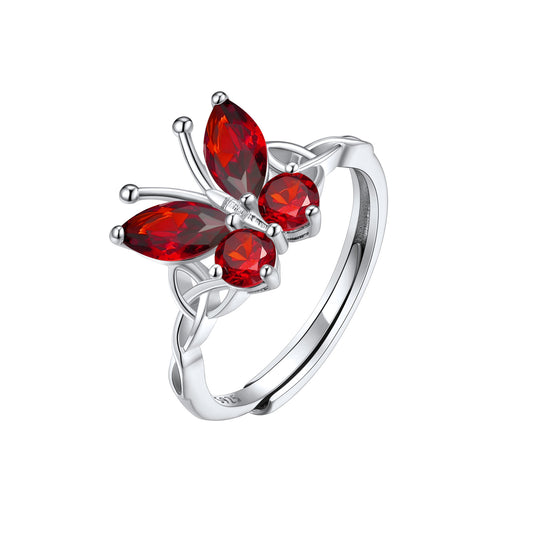 Adjustable Celtic Knot Butterfly Birthstone Ring Sterling Silver