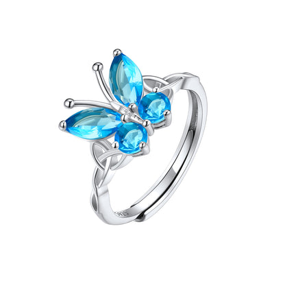 Adjustable Celtic Knot Butterfly Birthstone Ring Sterling Silver