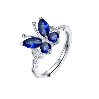 Adjustable Celtic Knot Butterfly Birthstone Ring Sterling Silver