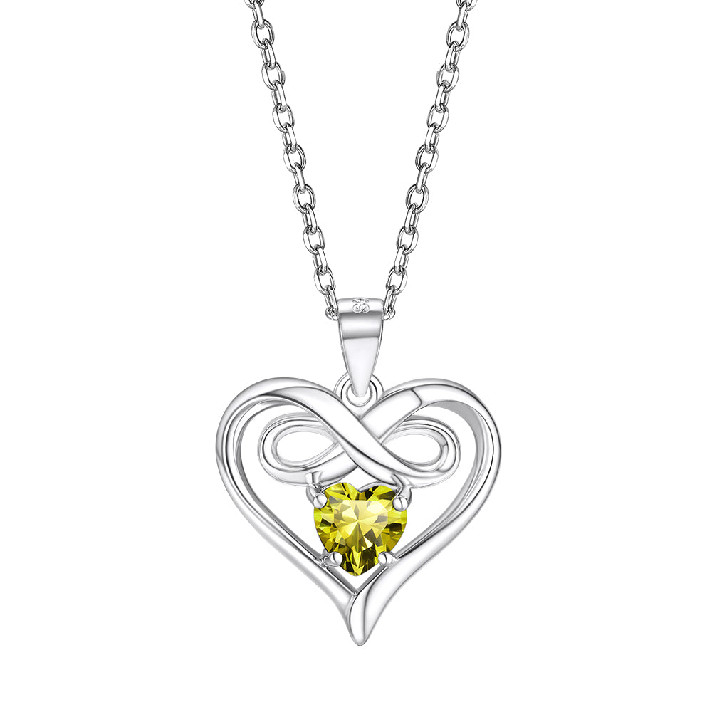 Sterling Silver Infinity Heart Birthstone Necklace For Women