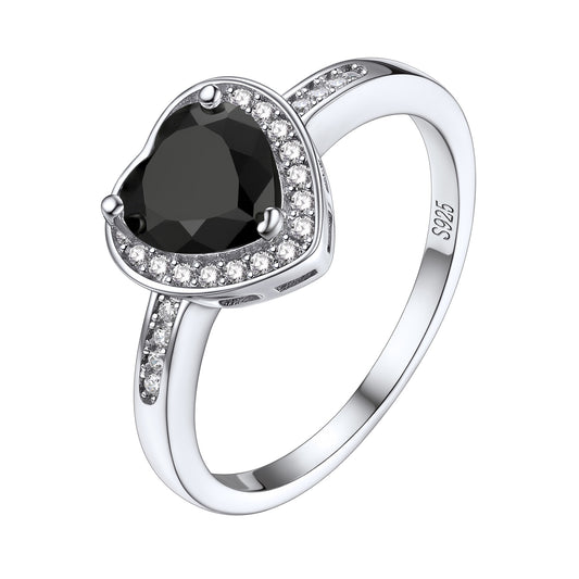 Sterling Silver Heart Cubic Zirconia Engagement Rings Black