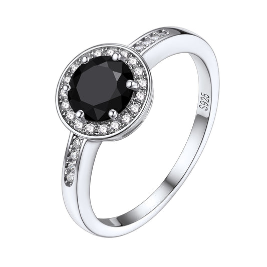 Sterling Silver Round Cubic Zirconia Engagement Rings For Women Black