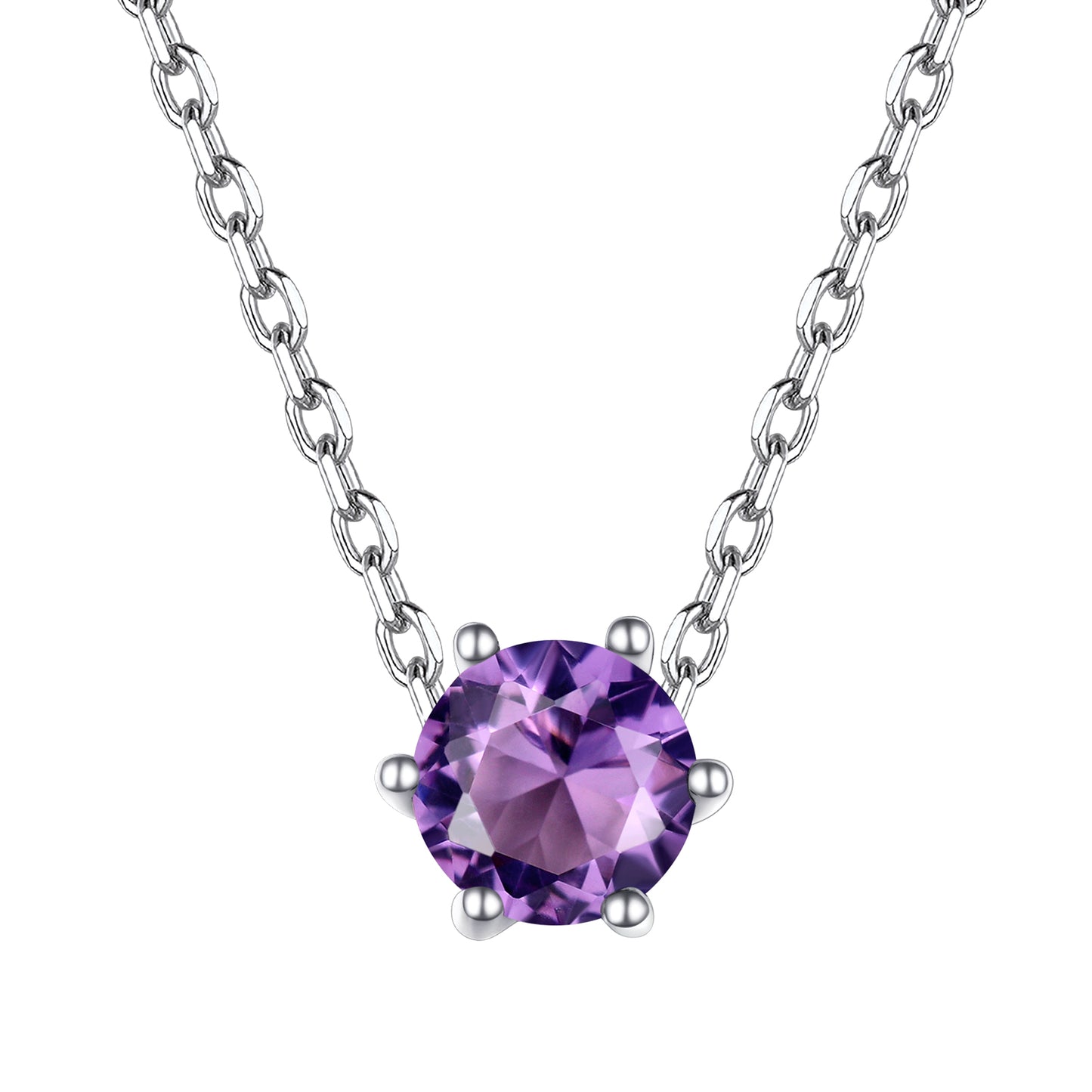 Sterling Silver Round Cut February Birthstone Necklace