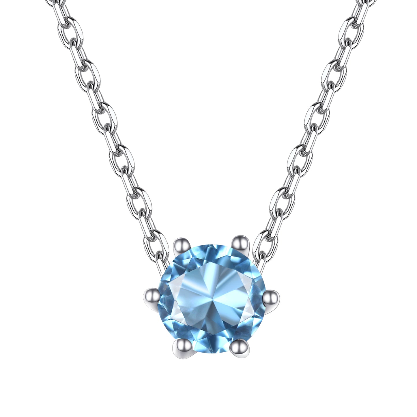 Sterling Silver Round Cut March Birthstone Necklace