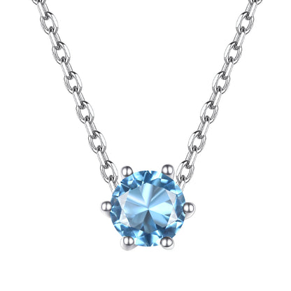 Sterling Silver Round Cut March Birthstone Necklace
