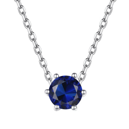 Sterling Silver Round Cut september Birthstone Necklace on a white background