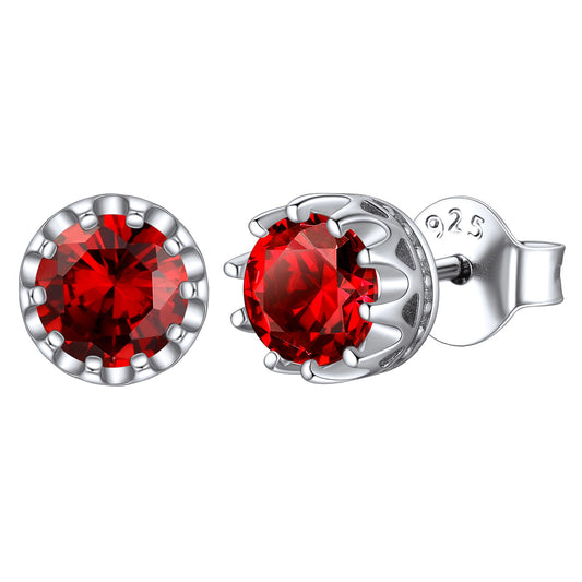 Sterling Silver Round Crown Birthstone Stud Earrings for Women BIRTHSTONES JEWELRY