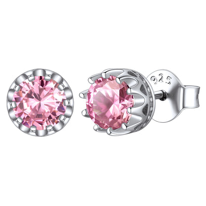 Sterling Silver Round Crown Birthstone Stud Earrings for Women BIRTHSTONES JEWELRY