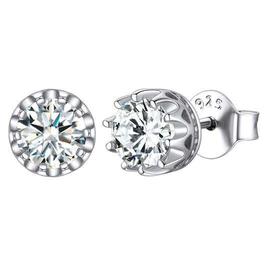 Sterling Silver Round Crown Birthstone Stud Earrings for Women BIRTHSTONES JEWELRY