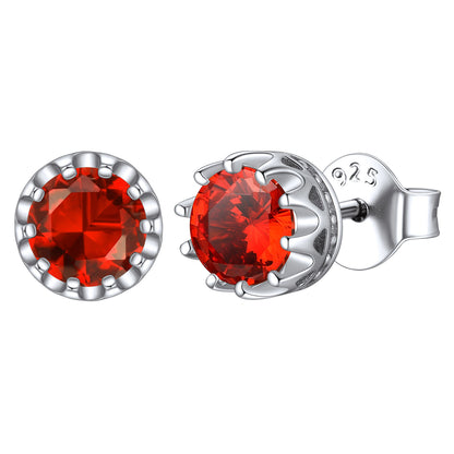 Sterling Silver Round Crown Birthstone Stud Earrings for Women BIRTHSTONES JEWELRY