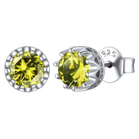 Sterling Silver Round Crown Birthstone Stud Earrings for Women BIRTHSTONES JEWELRY