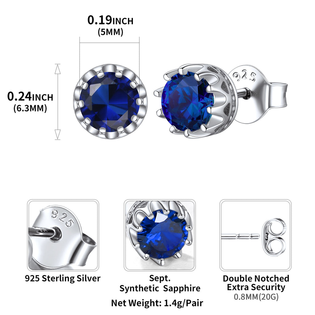 Sterling Silver Round Crown Birthstone Stud Earrings for Women BIRTHSTONES JEWELRY
