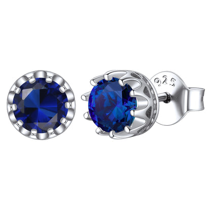 Sterling Silver Round Crown Birthstone Stud Earrings for Women BIRTHSTONES JEWELRY