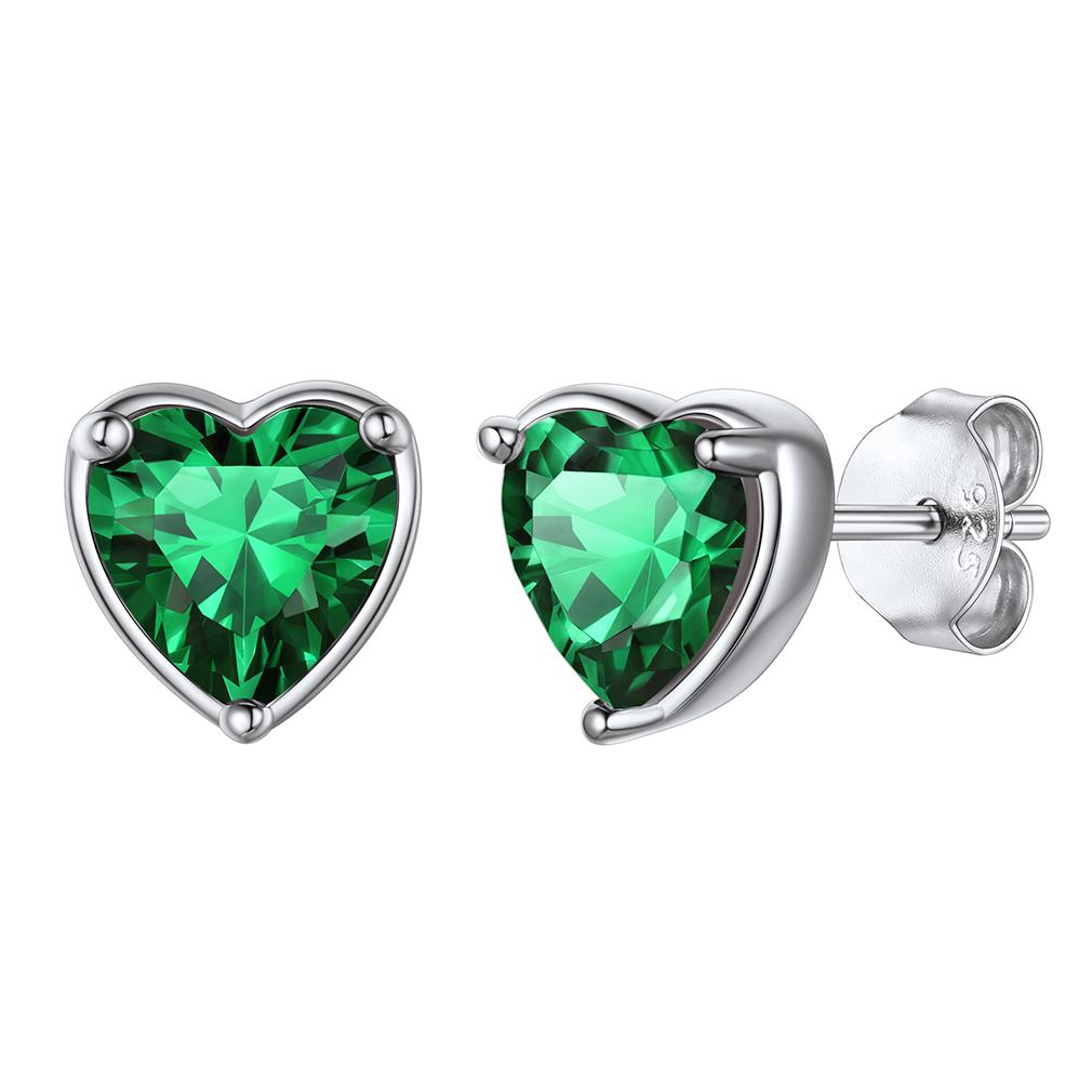 Emerald green Heart CZ stud earrings in Sterling Silver ,Heart studs, heart hotsell earrings, emerald green studs ,Tiny studs, tiny hear earrings,