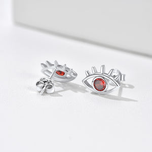 Sterling Silver Birthstone Evil Eye Stud Earrings For Women