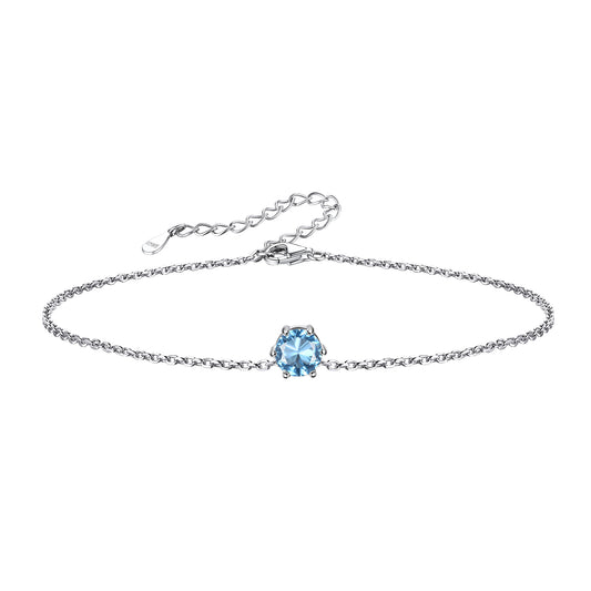 Bracelet de cheville en argent sterling avec pierres de naissance rondes pour femme