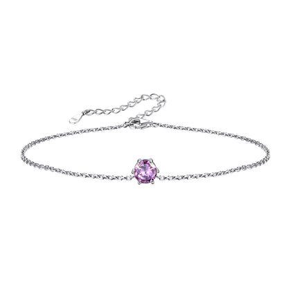 Sterling Silver Round Cut Birthstones Anklet For Women