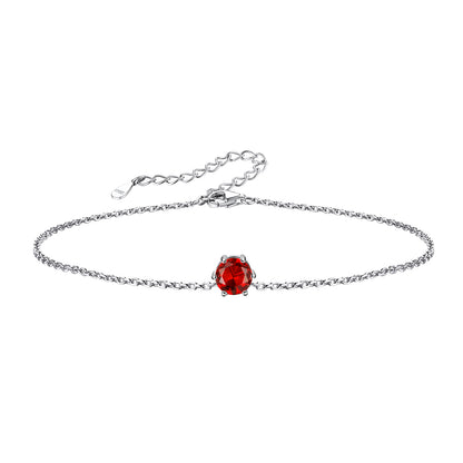 Sterling Silver Round Cut Birthstones Anklet For Women