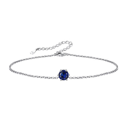 Sterling Silver Round Cut Birthstones Anklet For Women