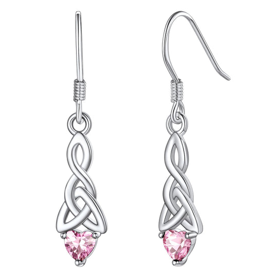Sterling Silver Celtic Knot Dangle Earrings With April Birthstone Diamond BIRTHSTONES JEWELRY