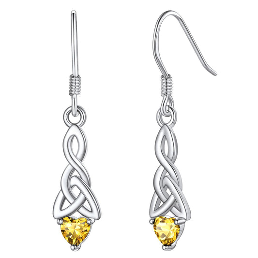 Sterling Silver Celtic Knot Dangle Earrings With April Birthstone Diamond BIRTHSTONES JEWELRY