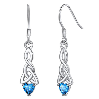 Sterling Silver Celtic Knot Dangle Earrings With April Birthstone Diamond BIRTHSTONES JEWELRY