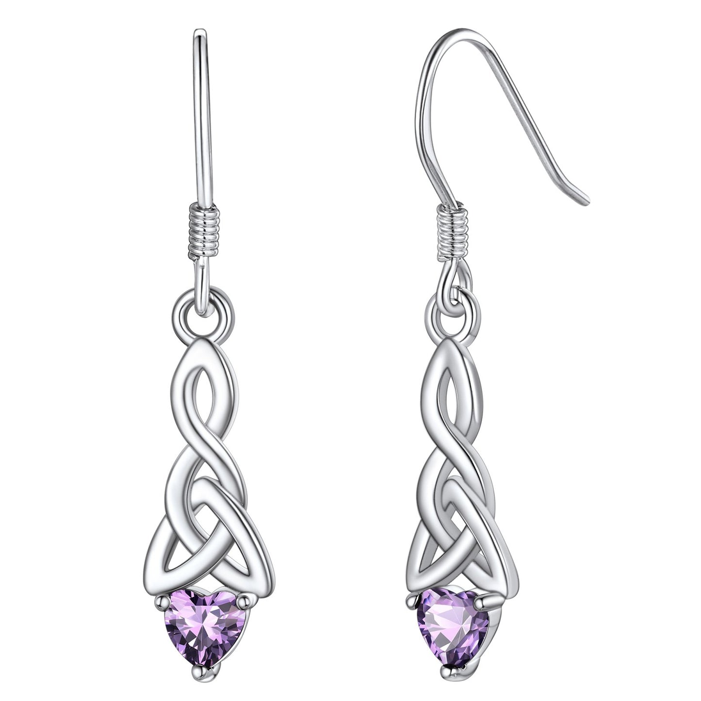 Sterling Silver Celtic Knot Dangle Earrings With April Birthstone Diamond BIRTHSTONES JEWELRY