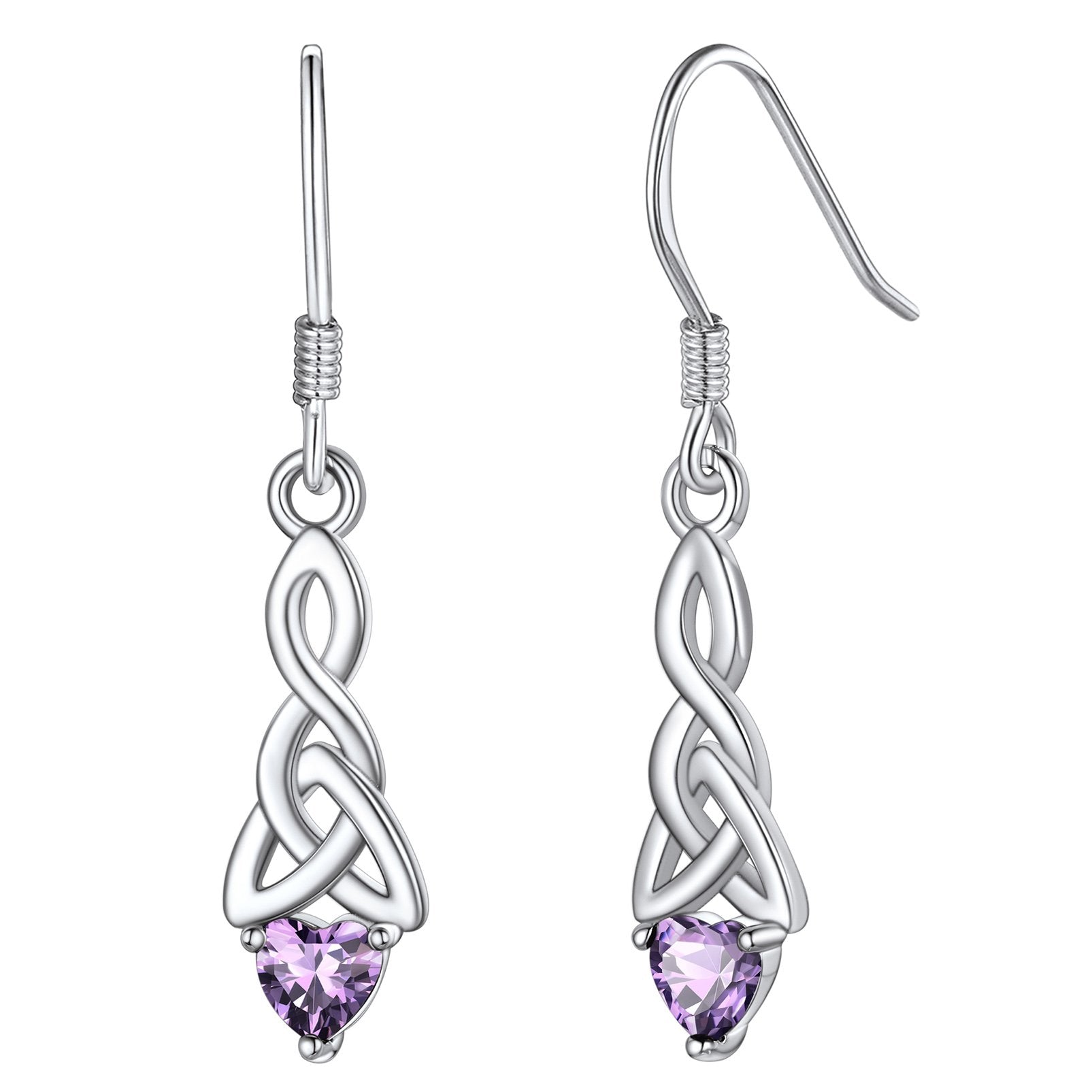 Sterling Silver Celtic Knot Dangle Earrings With April Birthstone Diamond BIRTHSTONES JEWELRY