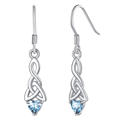 Sterling Silver Celtic Knot Dangle Earrings With April Birthstone Diamond BIRTHSTONES JEWELRY