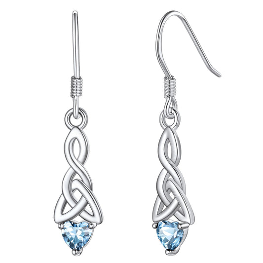 Sterling Silver Celtic Knot Dangle Earrings With April Birthstone Diamond BIRTHSTONES JEWELRY