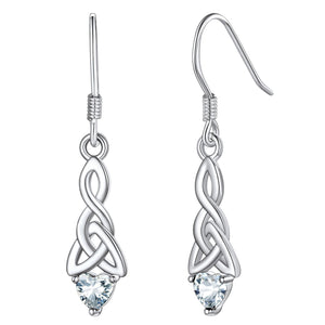 Sterling Silver Celtic Knot Dangle Earrings With April Birthstone Diamond BIRTHSTONES JEWELRY